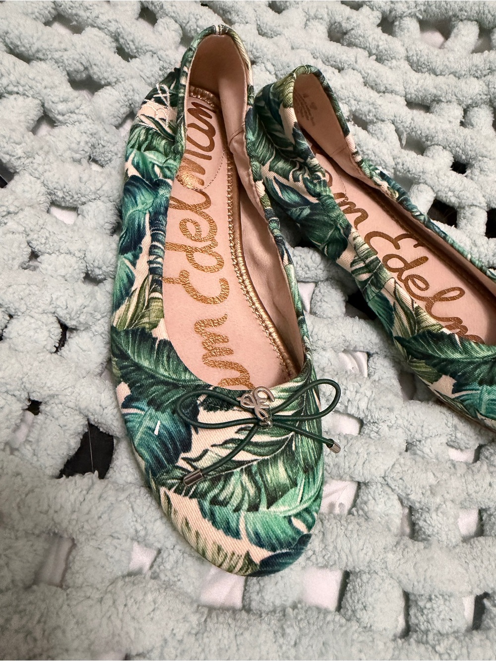 Sam Edelman Green Tropical Print Ballet Flats Sz 7